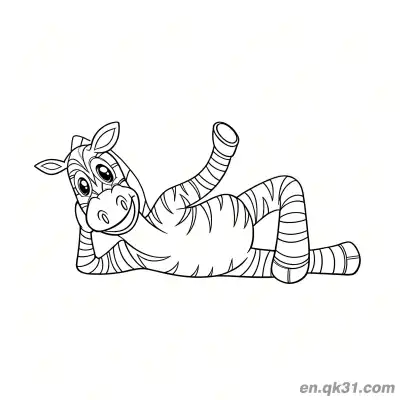 Free printable Cartoon Zebra Lying Down and Waving Coloring Page coloring page