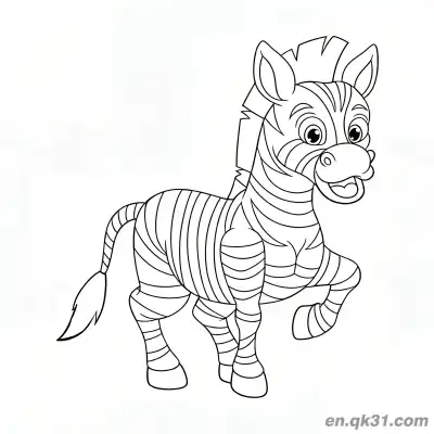 Free printable Cartoon Zebra with Raised Hoof and Big Grin Coloring Page coloring page