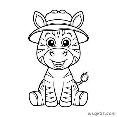 Free printable Cartoon Zebra with Safari Hat Coloring Page coloring page