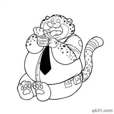 Free printable Clawhauser Holding Coffee Mug in Central Park Coloring Page coloring page