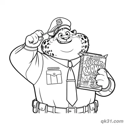 Free printable Clawhauser Lucky Chomps Hat Tip Coloring Page coloring page