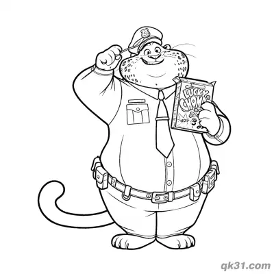 Free printable Clawhauser Lucky Chomps Hat Tip for Kids Coloring Page coloring page