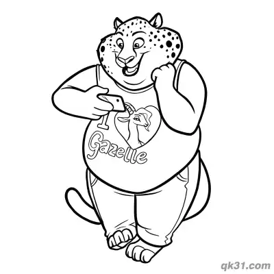 Free printable Clawhauser Gazelle Fan T-Shirt Coloring Page coloring page