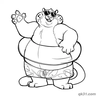 Free printable Clawhauser Summer Float with Inflatable Ring Coloring Page coloring page