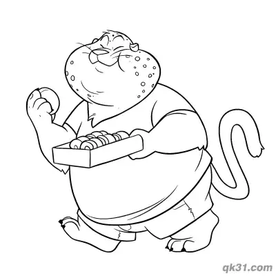 Free printable Clawhauser Holding Pastry Box Drawing Coloring Page coloring page