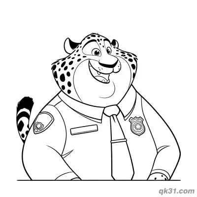 Free printable Clawhauser Smiling Officer Portrait Drawing Coloring Page coloring page