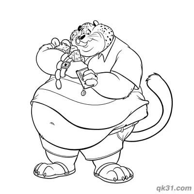Free printable Clawhauser Snack Time Drawing Coloring Page coloring page