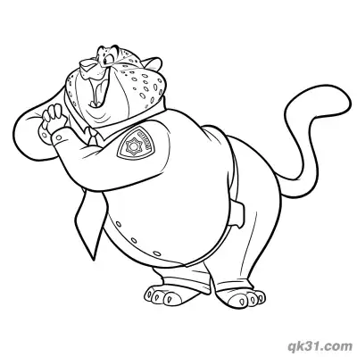 Free printable Clawhauser Calling Out Cheer from Zootopia Coloring Page coloring page