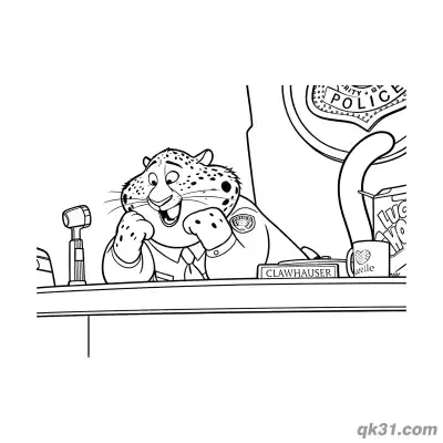Free printable Clawhauser Front Desk Cheerful Pose Coloring Page coloring page